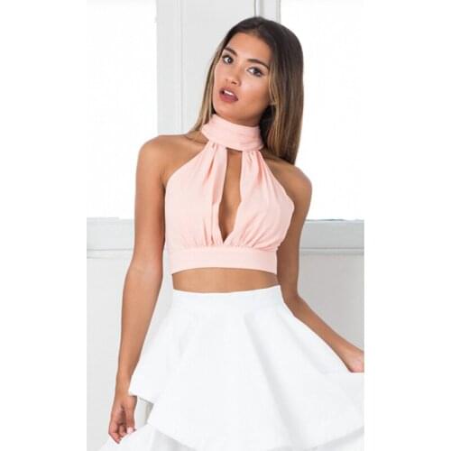 Women summer Tanks Chiffon shirt sexy wrap chest Camis Halter t-shirt Bandage Crop Top Tank Cut Out Bustier plus-size Sleeveless
