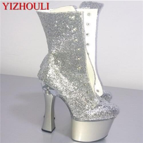 Womens Boots Thick High Heel Boots Sexy High-heeled Pumps Shoes Fashion Lace-Up Side Zipper Ankle 18cm Boots