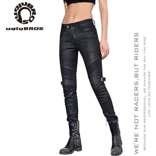 Uglybros personality black coated jeans ladies scooter motorcycle riding pants waterproof slim protective gear jeans