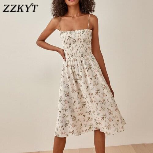 ZZKYT 2021 Women Summer Fashion Sweet Floral Print Midi Dress Vintage Sleeveless Bow Tie Backless Female Dresses Vestidos Mujer