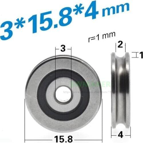 10pcs 3*15.8*4mm U-groove concave wheel metal wheel / guide wheel / bearing wheel for R1 rail / steel wire rope 3*16*4mm