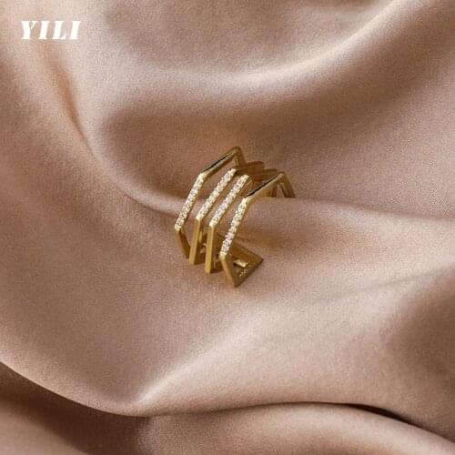 2021 Fashion Exquisite Multi-layer Open Rings Korean Creative Geometric Zircon Opening Rings for Women Girls Party Jewelry