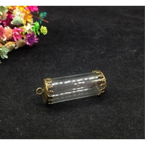 3sets/lot 28*12mm tube shape bronze palted glass bottle with double opening glass globe jewelry vial pendant jewelry findings