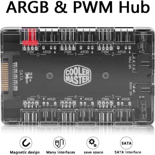 4Pin PWM 3Pin Addressable RGB Adapter 1 to 6 PWM ARGB Fan HUB Conveninently Simple Installation for Desktop PC