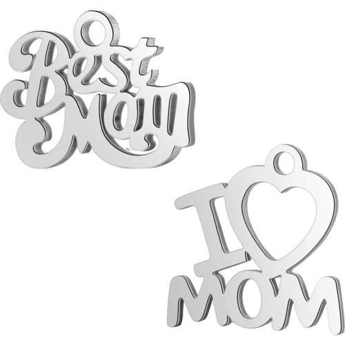 50pcs/Lot Stainless Steel Charms High Polished Best Mom I Love Mom Charms Pendants for Jewelry DIY Making Accessories