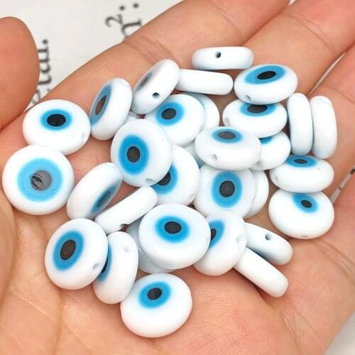 6/8/10mm Flat Round Evil Eye White Lampwork Millefiori Glazed Glass Beads for Jewelry Making DIY Bracelet Necklace Accessories
