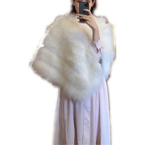 White wedding Stole handmade knitted real ostrich feather fur shawl fur coats Poncho Cape Wraps S292