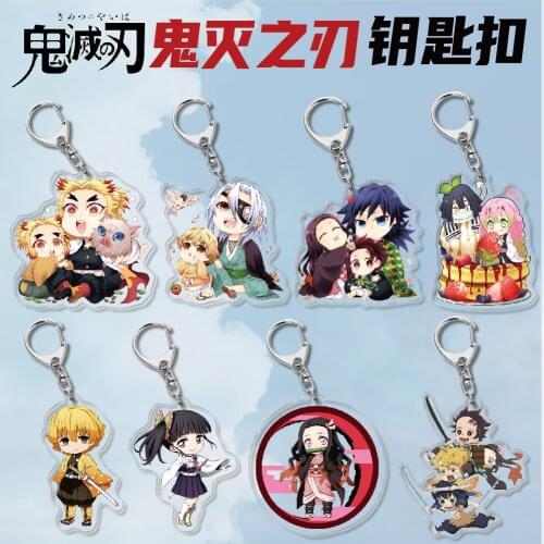 Anime Demon Slayer: Kimetsu No Yaiba Acrylic Keychain Toy Figures Keyring Q Vision Double-sided Key Chain Pendant Toys Gift
