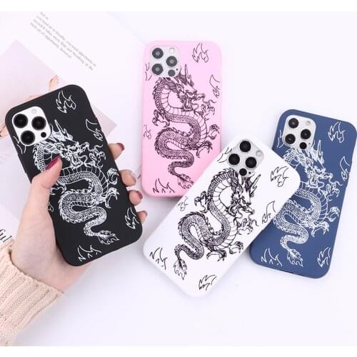 Fashion Dragon Animal Pattern Phone Case For iPhone 12 11 Pro X XS MAX 7 8 Plus XR SE20020 Color soft silicone Cover Matte Bag
