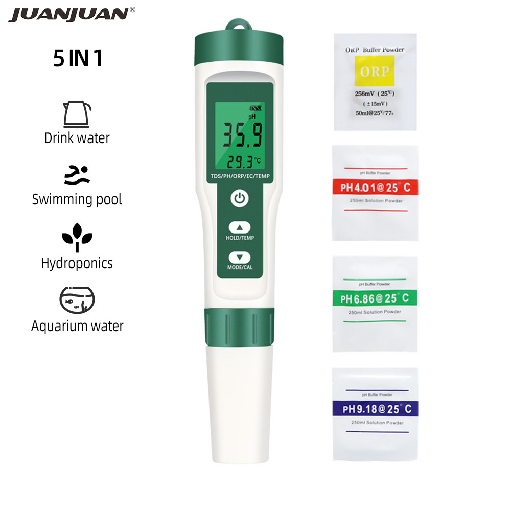5 In 1 Digital Water Tester Professional PH/TDS/EC/ORP/Temperature Tester Pen Waterproof Multi-Function Meter