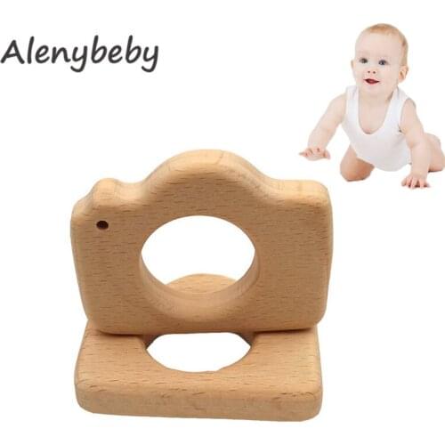 Wooden Camera Teethers Rings Natural Handmade Wooden Toys DIY Wood Personalized Pendent Eco-Friendly Safe Baby Teether Toys