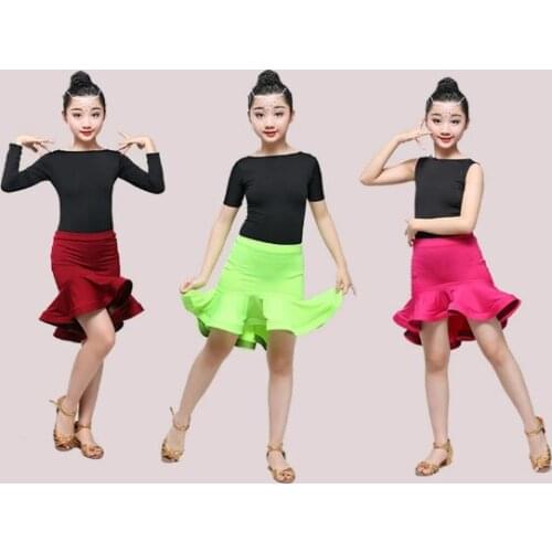 Children Dress for Dancing Latin Dance Dresses for Girls Short Full Sleeve Salsa Tango Kids Dance Costume Skirt Ballroom