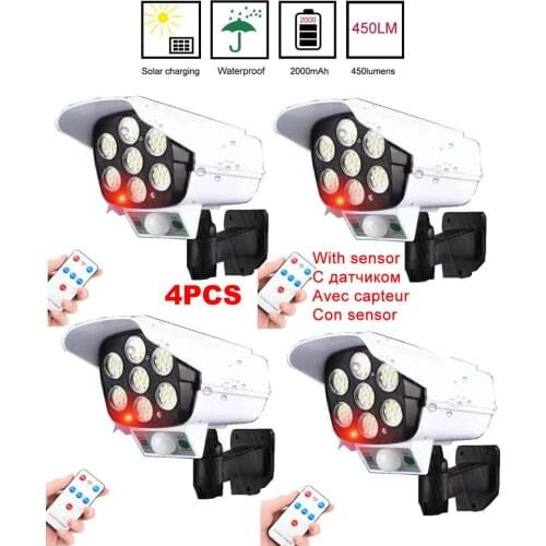 4pcs remote solar fake monitor dummy camera Light Outdoor Sun Powered Sunlight For Outdoor Garden Security Wall Lamp motion sens