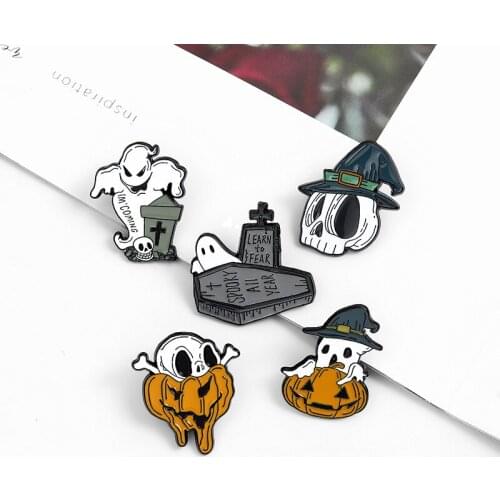 Exquisite Halloween Ornament Brooch Creative Cartoon Personality Ghost Skull Pumpkin Fashion Shape Enamel Badge Holiday Gift