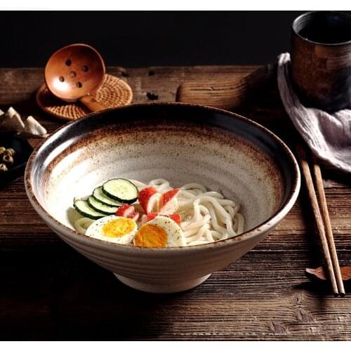 Ceramic Japanese Ramen Soup Bowl Large Noodle Soup Bowl Tableware 9 Inch Deep Bowl with Chopstick