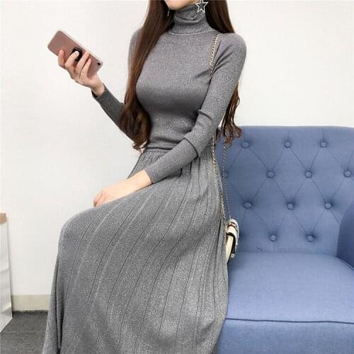 Sweater set Autumn and winter womens high-necked bright silk sweater womens self-cultivation bottoming shirt + sweater skirt