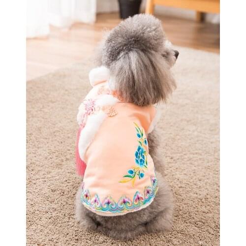 Puppy tassel embroidered Chinese costume dog Teddy Pomeranian small dog winter thickened pet two-legged clothes
