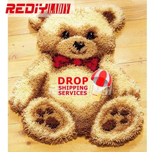 Hot! Latch Hook Rug Kits DIY Needlework Unfinished Crocheting Rug Yarn Cushion Mat Embroidery Carpet Rug Mr. Bear Home Decor