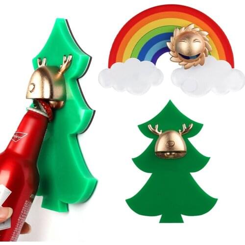 Multifunction Christmas tree rainbow Bottle Opener with Pocket Wall Mounted Can Wine Beer Opener Magnet For Kitchen Gadget Bar