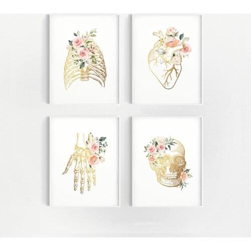 Nordic Canvas Painting Human Floral Anatomy Heart Hand Wall Art Posters And Print For Medical Education Office Room Decor