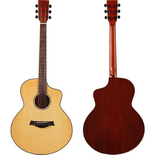 41 inch solid wood spruce top 6 string folk guitar with quare shell inlay fingerboard