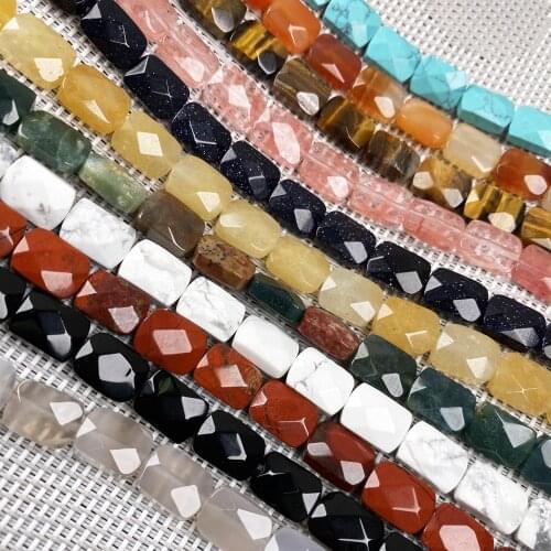 Natural Stone Bead Rose Quartzs Malachite Section Rectangle Loose Beads for Making DIY Necklace Jewelry Length 20cm 18pcs/strand