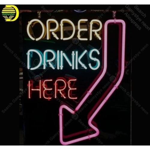 Neon Sign for Order Drink Here with Arrow neon Light Sign decorate Windower Store Display Beer Express Neon Light up wall sign