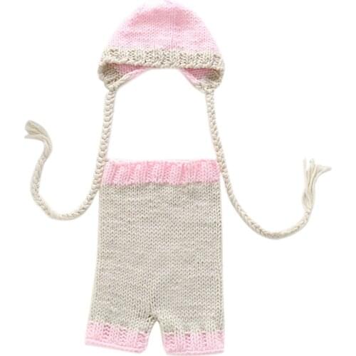 New 2 Pcs/set Newborn Baby Crochet Knit Photography Outfits with Long Braid Hat Long Pants