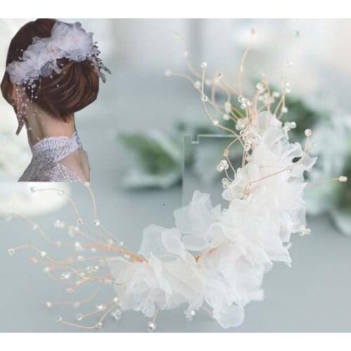 2020 New Handmade Luxury White Prom Wedding Hair Accessories Hair Jewelry Bridal Flower Headdress Beads Headpieces For Brides