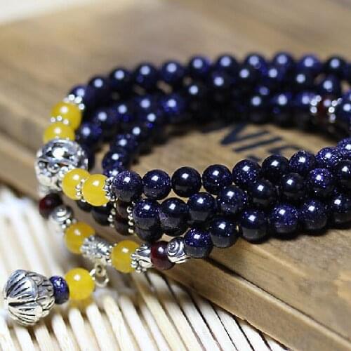 New Crystal Bracelet Womens Blue Sand Stone Bead Bracelet Vintage Ethnic Style Bracelet