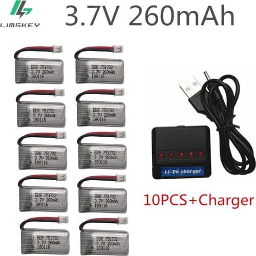 10pcs 3.7V 260MAH Upgrade For E010 E010C E011 E013 H36 Mini RC Quadcopter 3.7V 260MAH 30C Libo Battery With Charger Set
