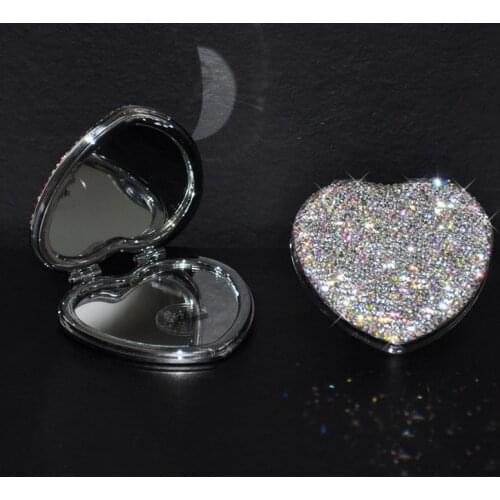 Creative Inlaid Rhinestones Small Round Vanity Mirror Flap Folding Bling Mini Handheld Mirror Fashion Kawaii Makeup Mirrors