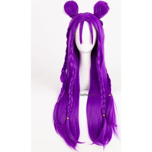 LOL KDA Kaisa Cosplay Wig Daughter of the Void Kaisa 80cm Long Purple Straight Heat Resistant Synthetic Hair Wig + Wig Cap