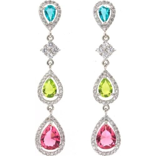 38x8mm Highly Recommend Created Pink Rhodolite Garnet Green Peridot For Girls Daily Wear Silver Earrings Wholesale Drop Shipping