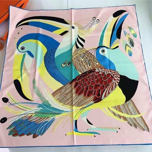 90cm Luxury Parrot Twill Silk Brand RolledSquare Scarf Shawl Women Hijab Scarf Bandana Handmade Curled Foulard Head Scarves Warp