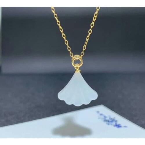 SHILOVEM 18k yellow gold natural white Jasper pendants Christmas Gift fine Jewelry plant wedding no necklace mymz1415.799hby