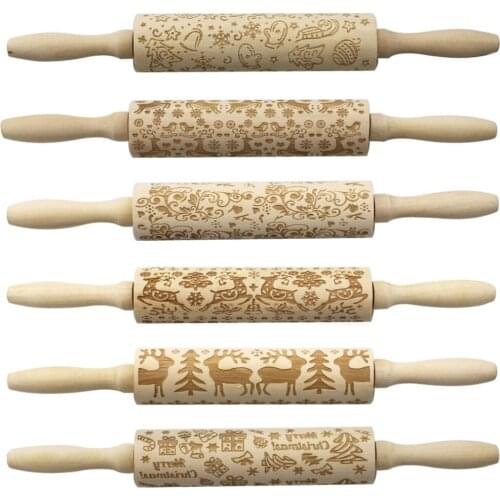 Christmas Deer Snowflake Embossed Rolling Pin DIY Pizza Pasta Cookie Cake Decorating Tools Kitchen Baking Accessories