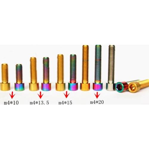4PCS M4 Length 10/13.5/15/20mm Color Golden/Rainbow/Ti GR5 Titanium Bolts Screws For Bike Derailleur