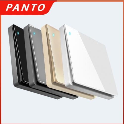 PANTO Universal Luxury Light Switch Standard Mirror Tempered Glass 1Gang 1 Black Power Button Switch AC 10A 220V