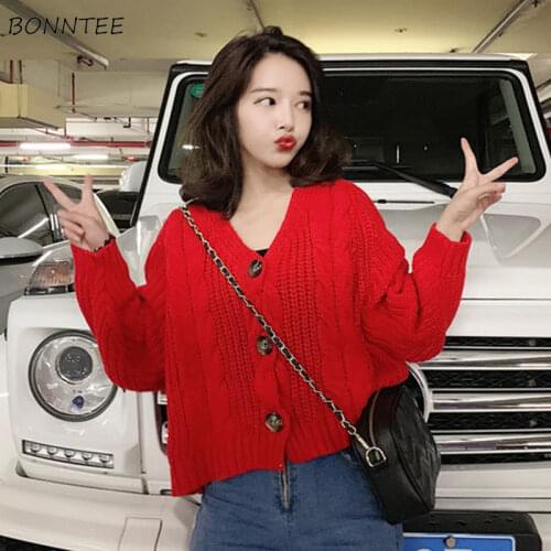 Cardigan Women V-neck Solid Single Breasted Full Sleeve Loose Lazy Korean Style Outwear Elegant Daily Spring All-match Jumper