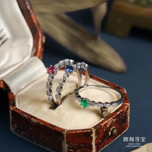 Fashion lovely delicate Slender Natural red ruby ring S925 silver natural sapphire Emerald ring girl women party gift jewelry