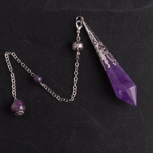 1PCS High Quality Amethysts Pendulum For Dowsing Natural Stone Pendant Chakra Energy Healing Pendulo Purple Crystal Necklace