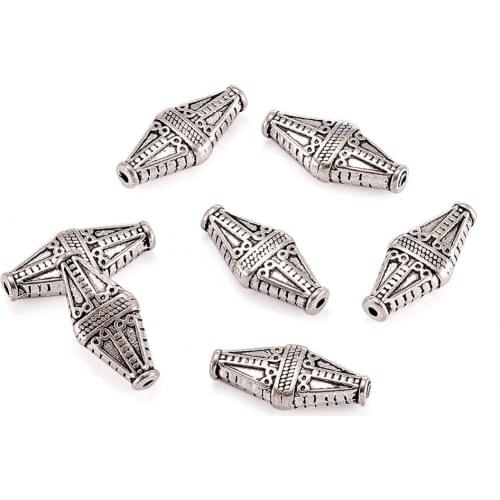 10pcs Jewelry Findings Tibetan Beads For Jewelry Making Lead Free & Nickel Free & Cadmium Free Rhombus Silver Color 22x10x5mm