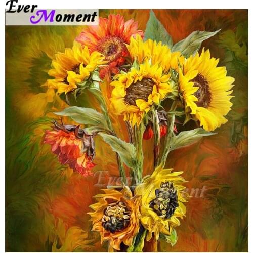 Ever Moment Diamond Painting Red Yellow Sunflower 5D DIY Wall Decor Full Square Drill Rhinestone Diamond Embroidery ASF1701