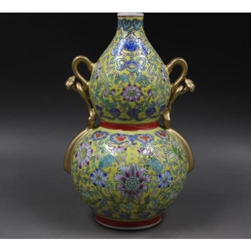 Antique Chinease QingDynasty porcelain vase,Yellow pastel gourd bottle,Handicrafts,best collection&adornment, Free shipping