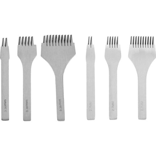 2 Set White Steel Flat Chisel Leather Craft Tools Hole Punch Kit DIY Tool 2 Prong/5 Prong/10 Prong, 3.38Mm & 2.7Mm