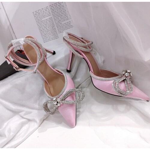 Glitter Rhinestones Women Pumps Runway Style Crystal Summer Lady Shoes Genuine Leather High Heels Party Prom Women Shoes