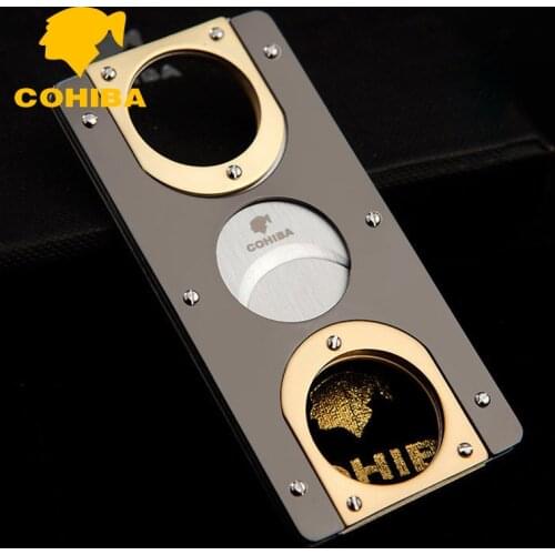 COHIBA Double Blades Stainless Steel Gold Plated Cigar Cutter Travel Pocket Gadgets Knife Cuban Cigars Scissors Accessories