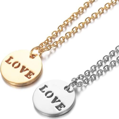 2019 316L Stainless Steel 4 Style Love Letter Charm Necklace Gold Steel Tone Heart Love Round Tag Pendant Long Chain Necklace