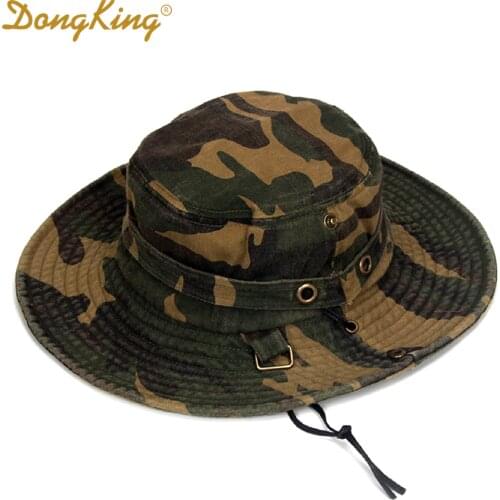 DongKing Cotton Washed Bucket Hat Out Door Fishing Hats Mountaineer Sun Cap Windproof String Army Bucket Hat Soft touch 7 Colors